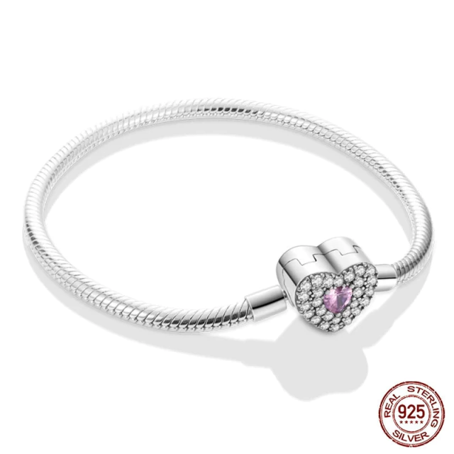 Pulseira Prata Andora Modelo Coração Rosa